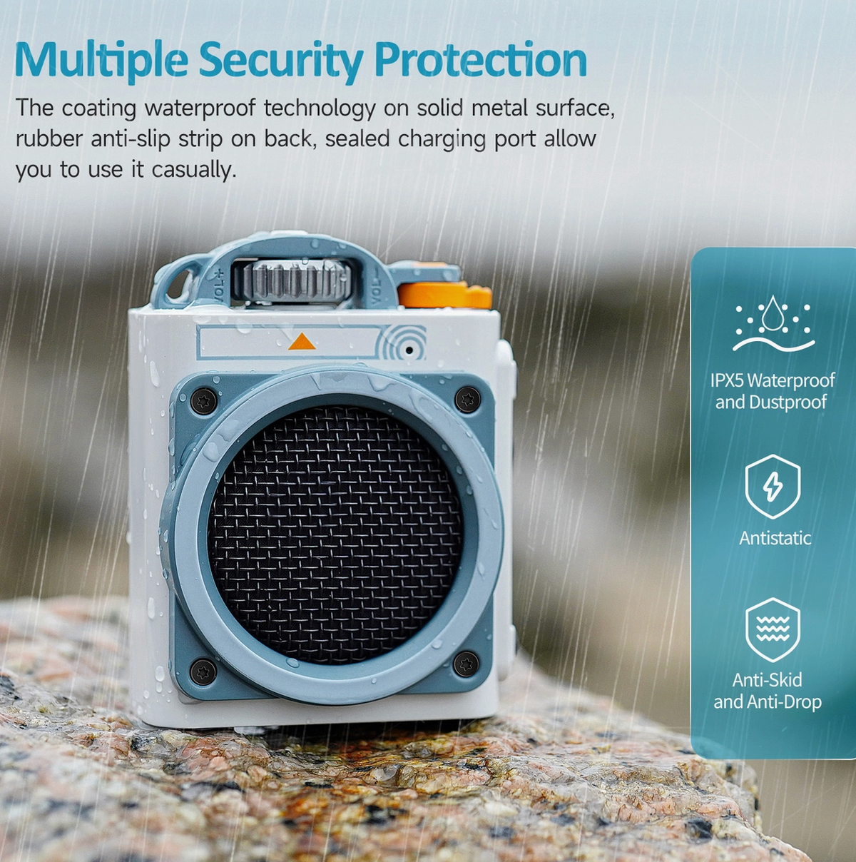 Muzen Wild Go Rugged Outdoor Street Portable Bluetooth Speaker- White