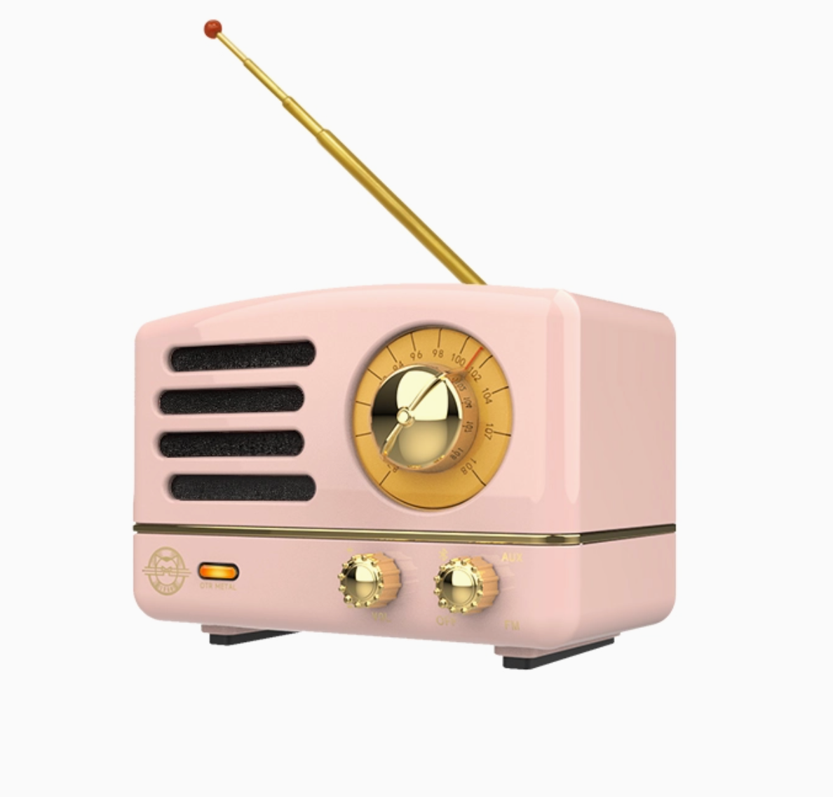 Muzen Otr Metal Wireless Portable Fm Radio Bluetooth Speaker- Pink