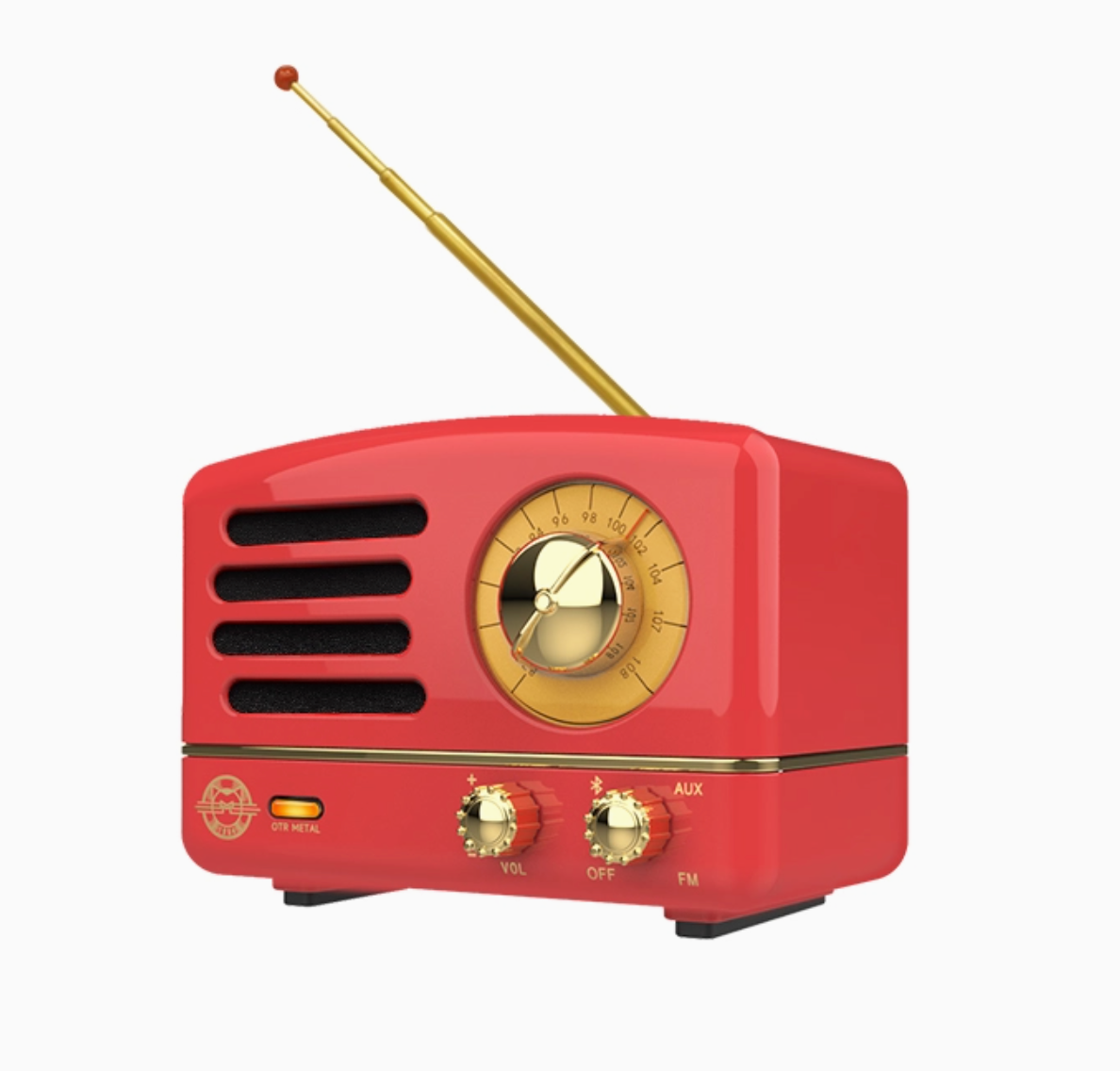 Muzen Otr Metal Wireless Portable Fm Radio Bluetooth Speaker- Red