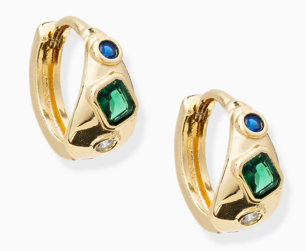Bracha Legacy Huggie Earrings- Blue/Green CZ