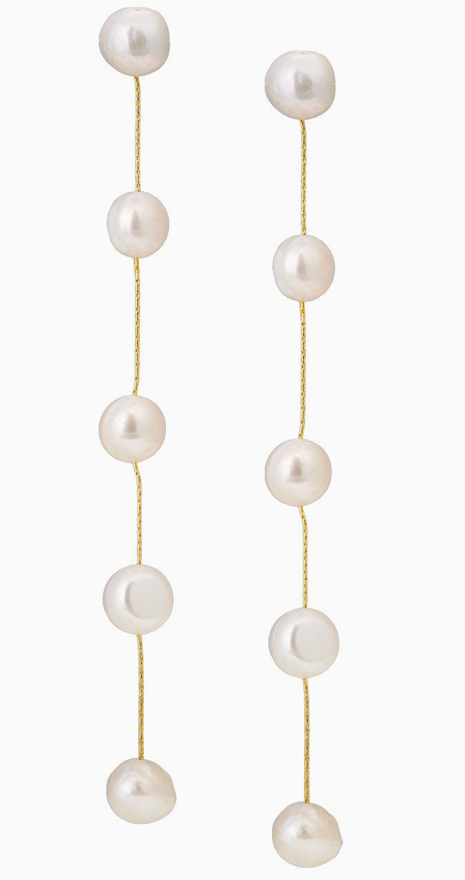 Bracha Pearl Drop Earrings with 5 Pearls- Gold
