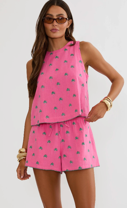 Beach Riot Dollie Sleeveless Top Flamingo Fronds
