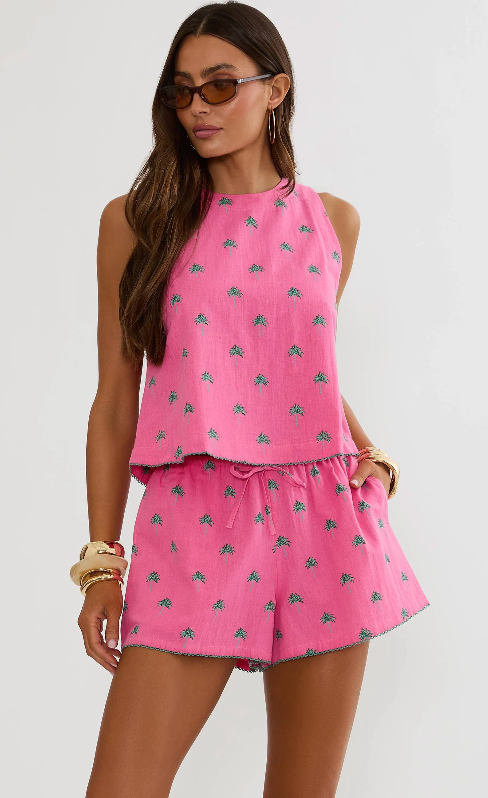 Beach Riot Dollie Sleeveless Top Flamingo Fronds