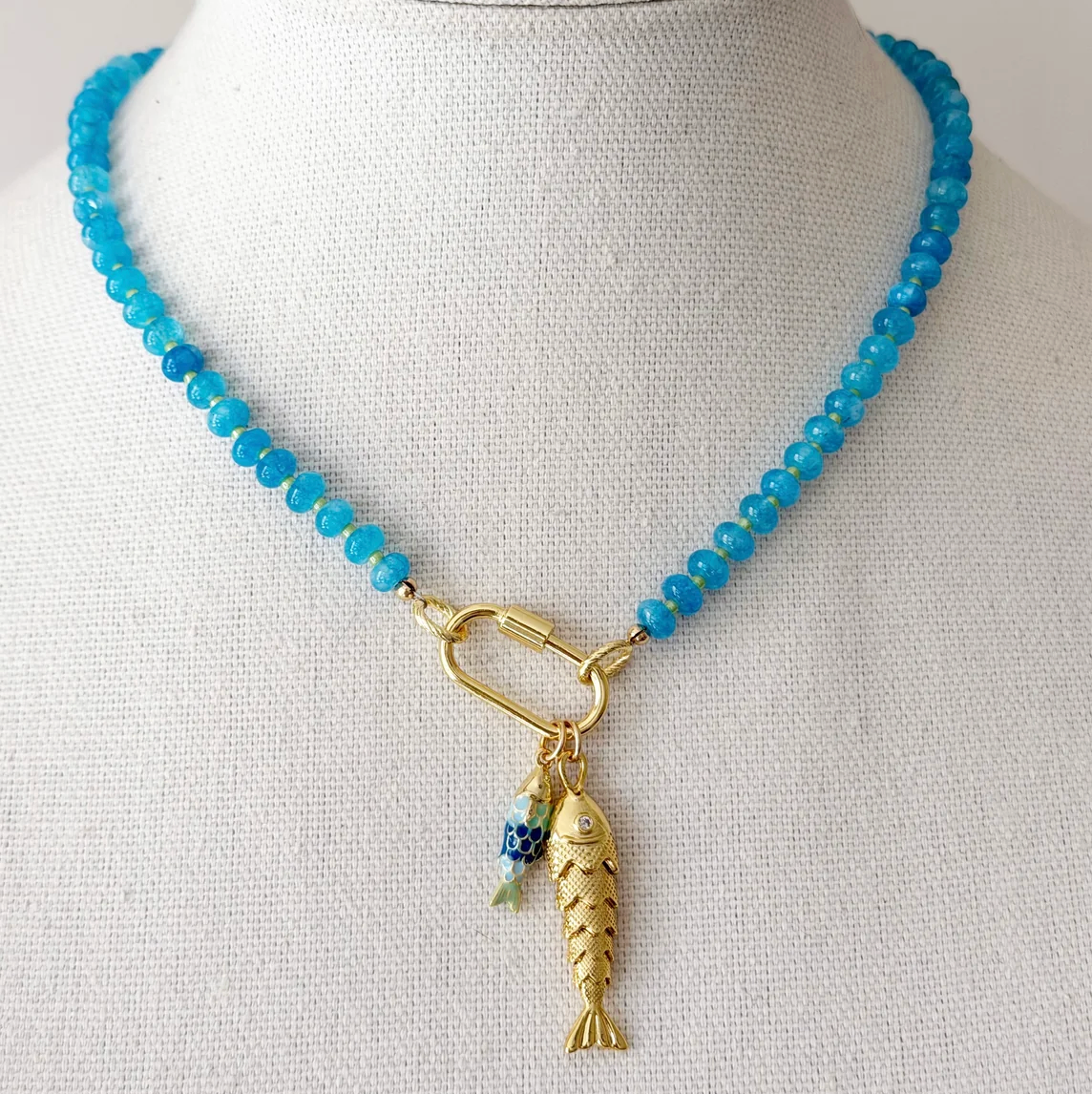 Jeny Baker Beaded Fishy Necklace- Aqua