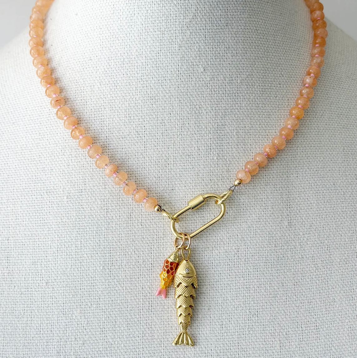Jeny Baker Beaded Fishy Necklace- Coral