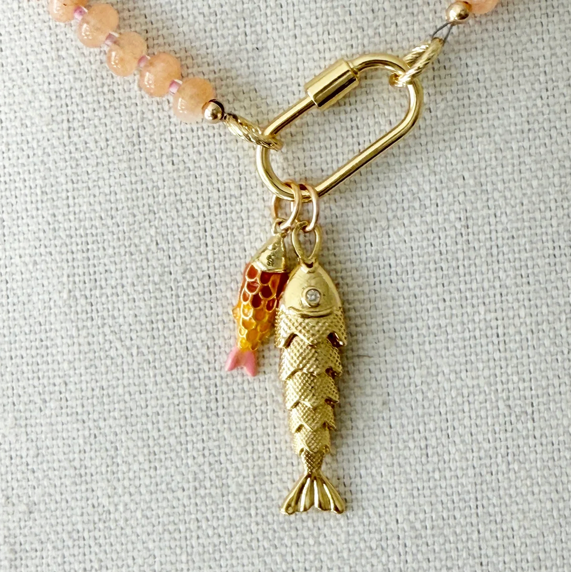 Jeny Baker Beaded Fishy Necklace- Coral