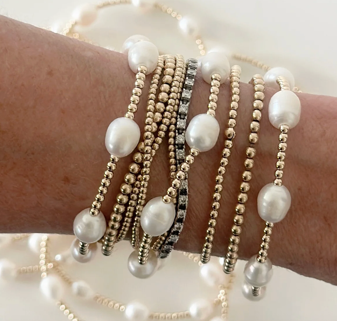 Jeny Baker Poppy Pearl Gold Bead Bracelet