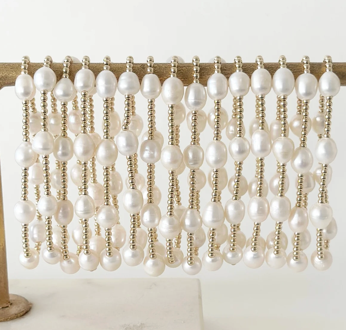 Jeny Baker Poppy Pearl Gold Bead Bracelet