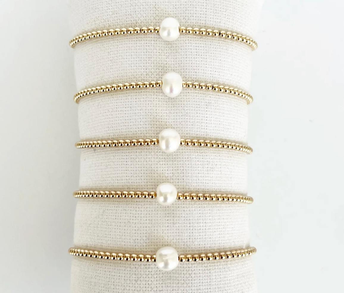 Jeny Baker Single Pearl Gold Bead Bracelet