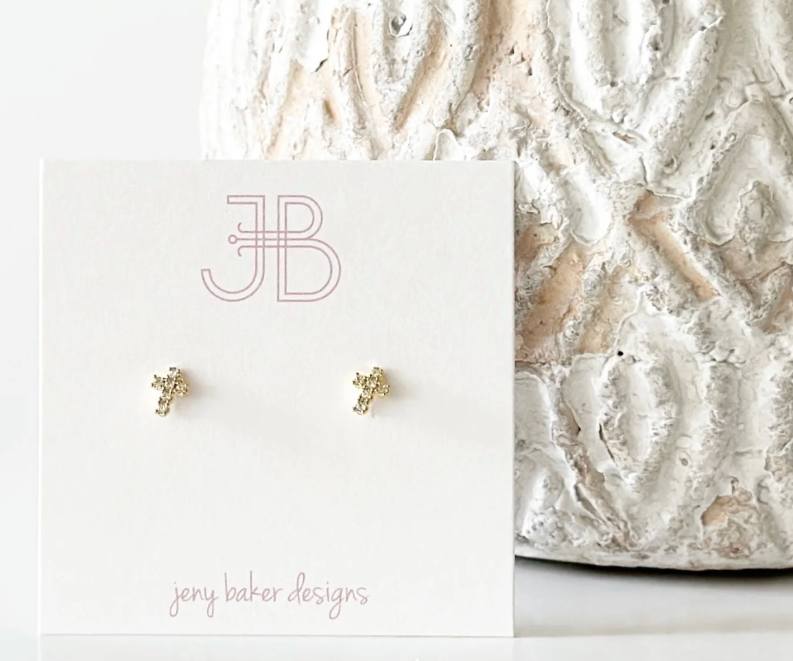 Jeny Baker Teeny Cross Studs
