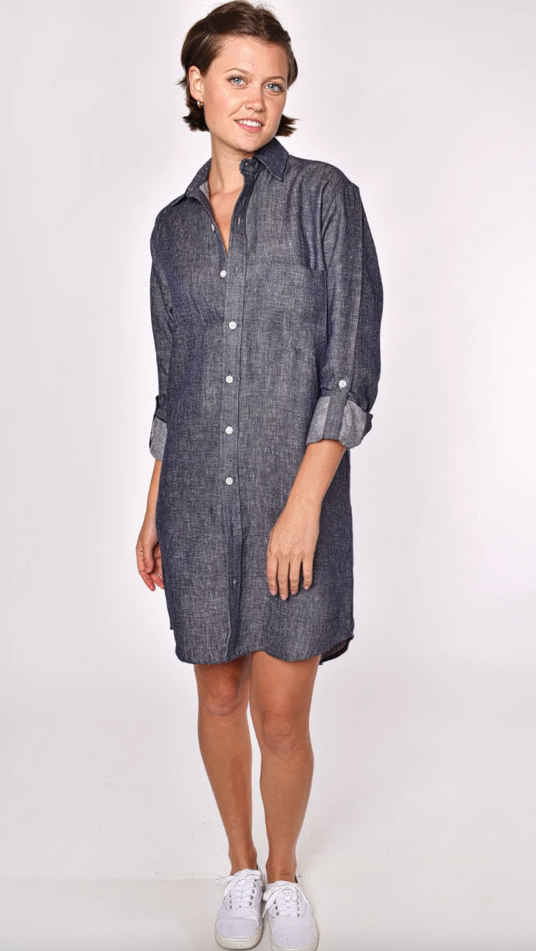 Emily Phillips Denim Linen Girlfriend Mini Dress