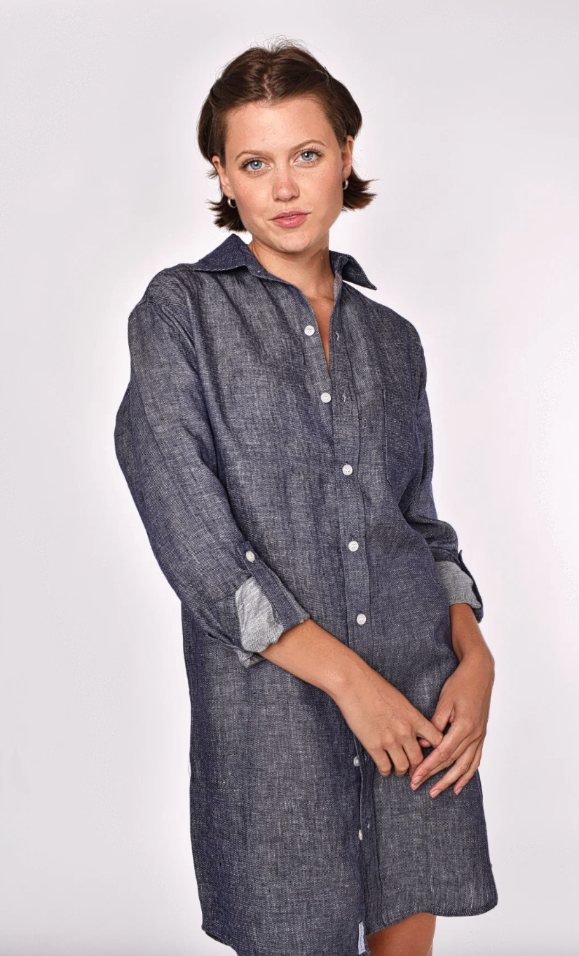 Emily Phillips Denim Linen Girlfriend Mini Dress