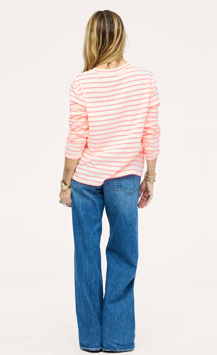 KERRI ROSENTHAL KR Long Sleeve Tee- Natural/ Neon Pink