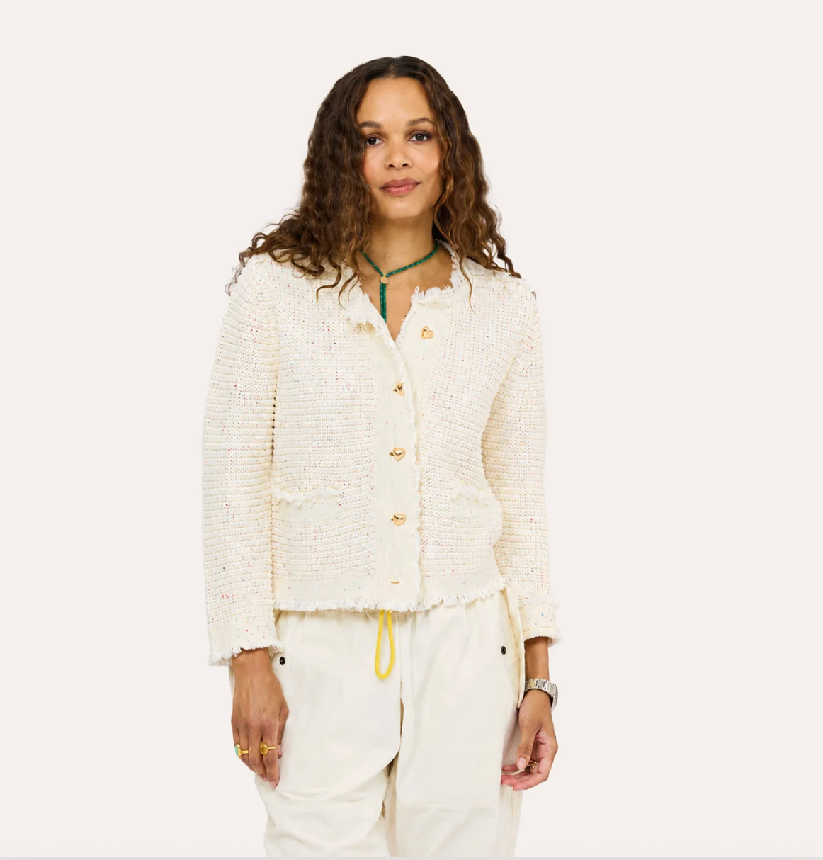 KERRI ROSENTHAL Fringe Beau-Lero Cardigan- Natural