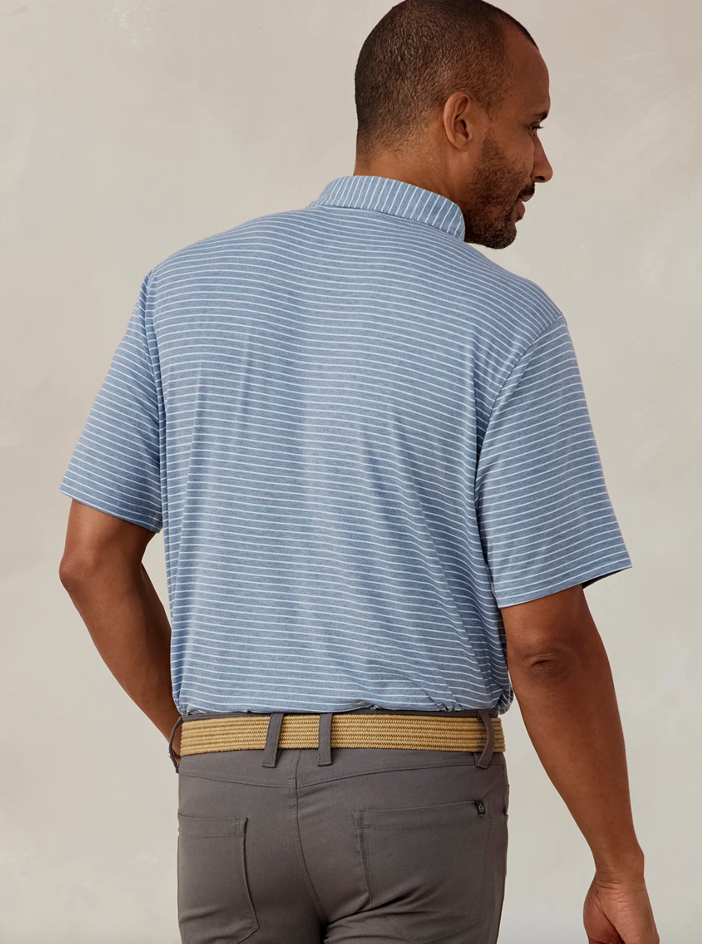 Tasc Cloud Polo Brookline Stripe- Anchor Heather/ White