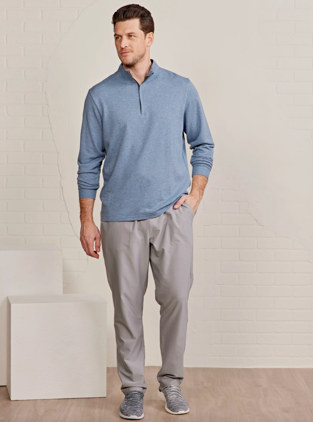 Tasc Cloud Stadium French Terry 1/4 Zip- Anchor Heather
