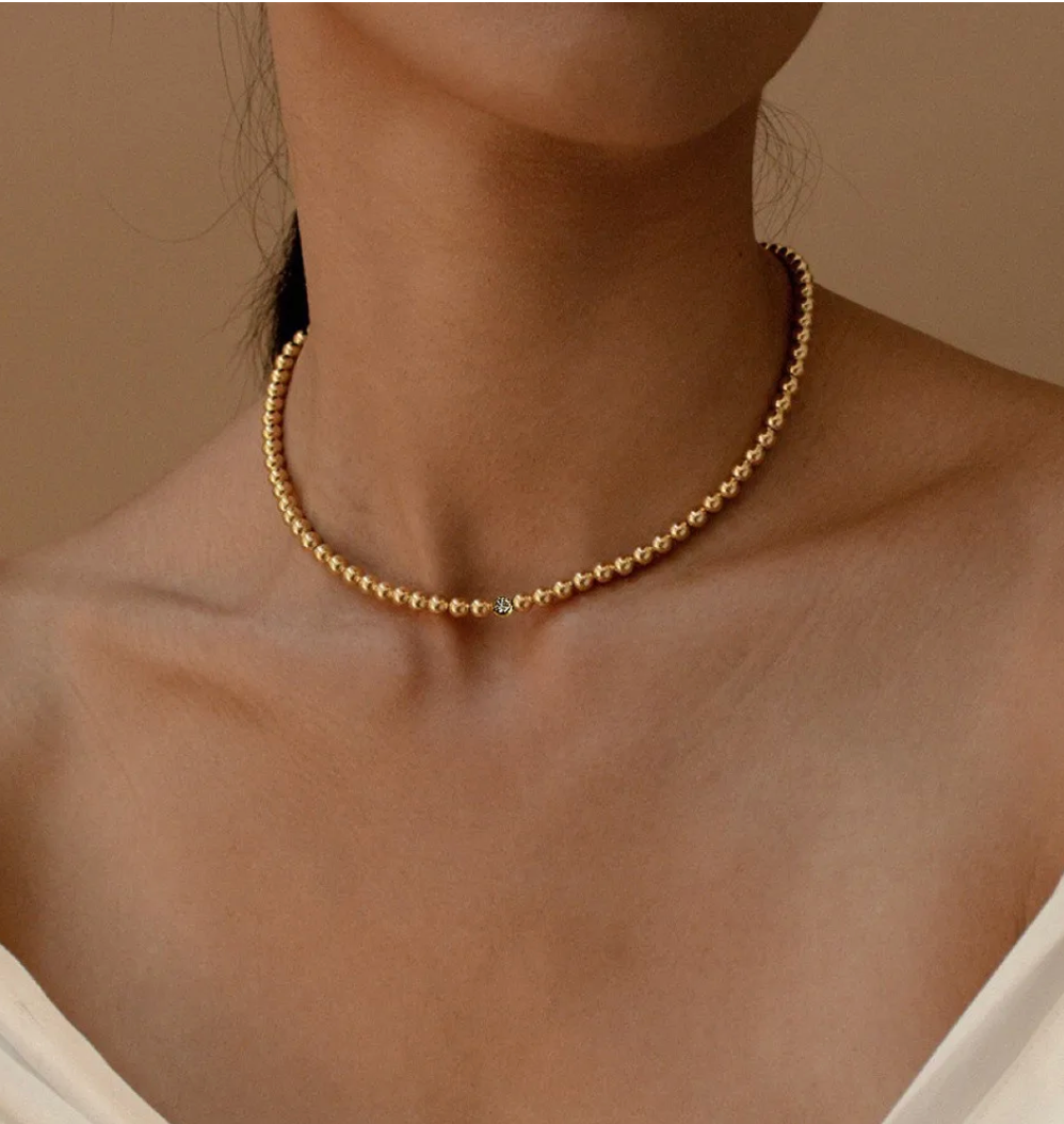 Katie Rae Diamond Bead Choker- Gold