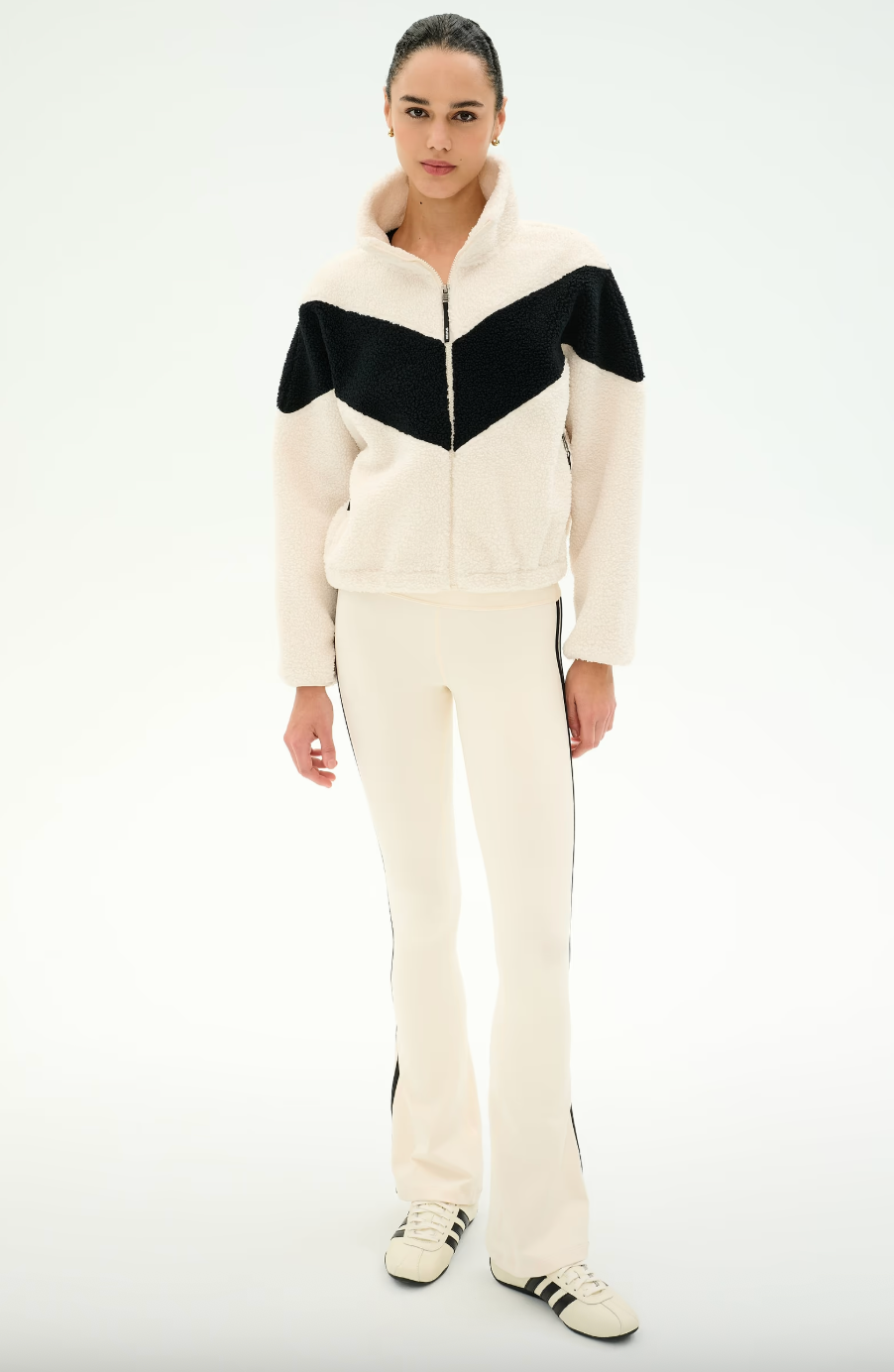 Splits 59 Lottie Chevron Sherpa Full Zip Jacket- Creme/ Black