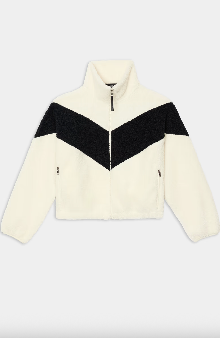 Splits 59 Lottie Chevron Sherpa Full Zip Jacket- Creme/ Black