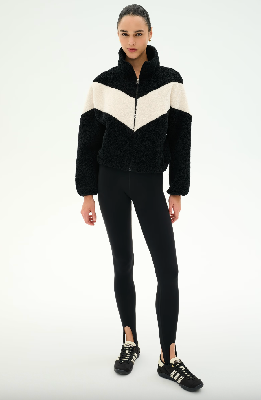 Splits 59 Lottie Chevron Sherpa Full Zip Jacket- Black/ Creme