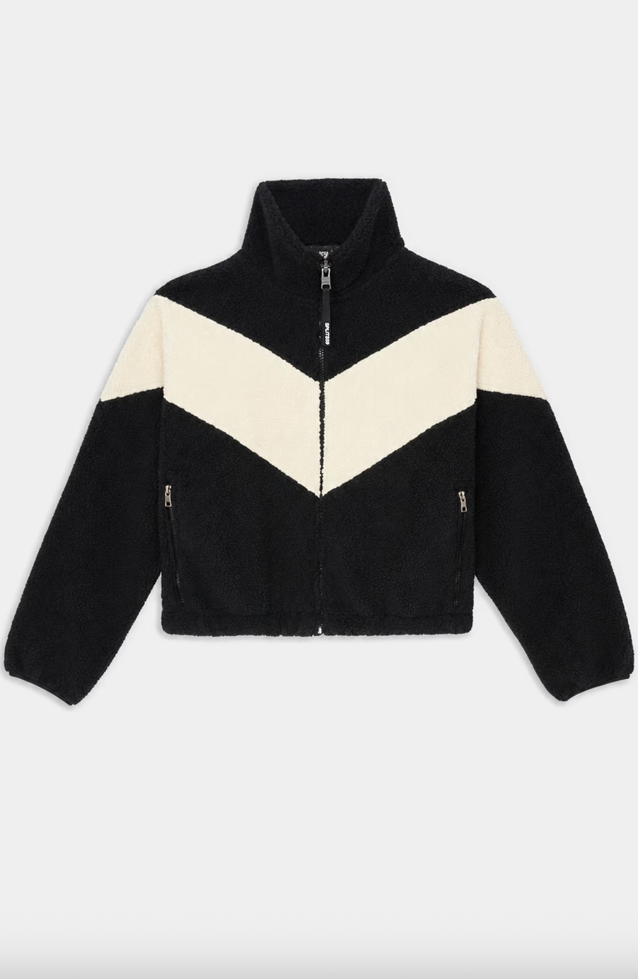Splits 59 Lottie Chevron Sherpa Full Zip Jacket- Black/ Creme