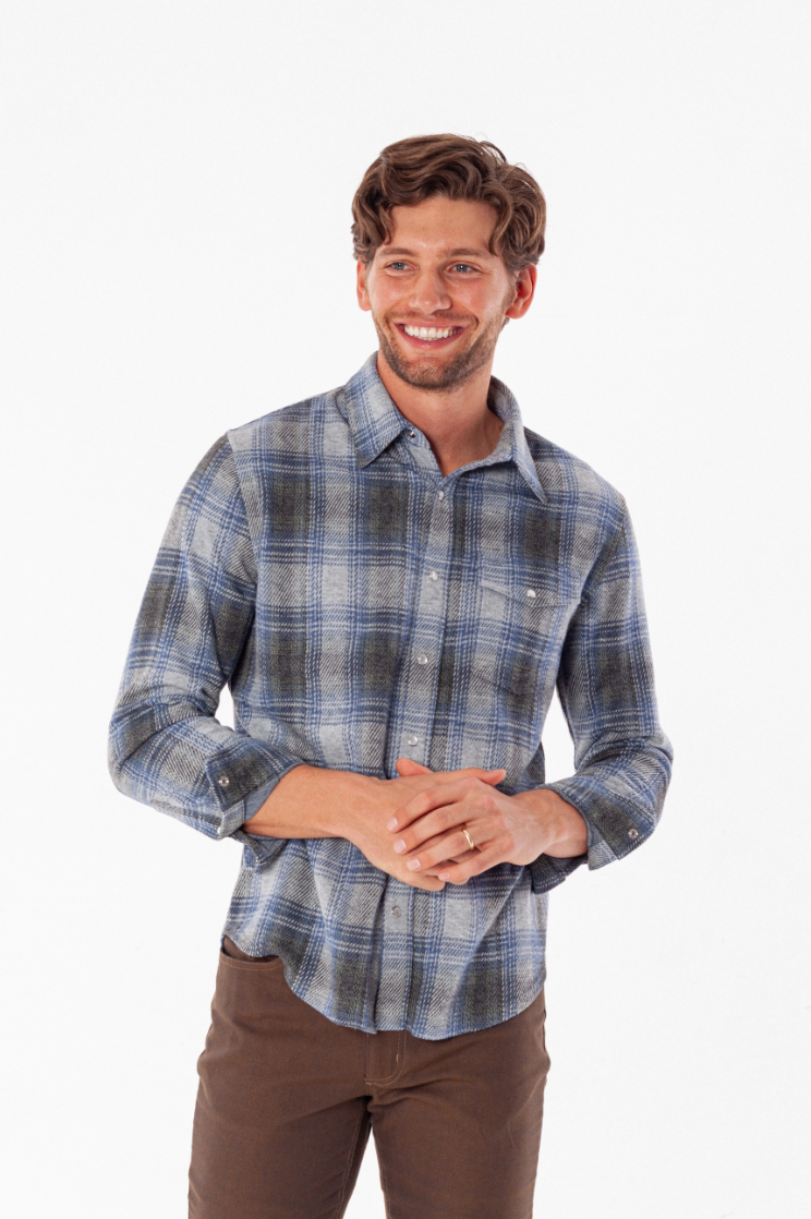 Criquet Chill-Knit Twill Pearl Snap- Billy Plaid Blue