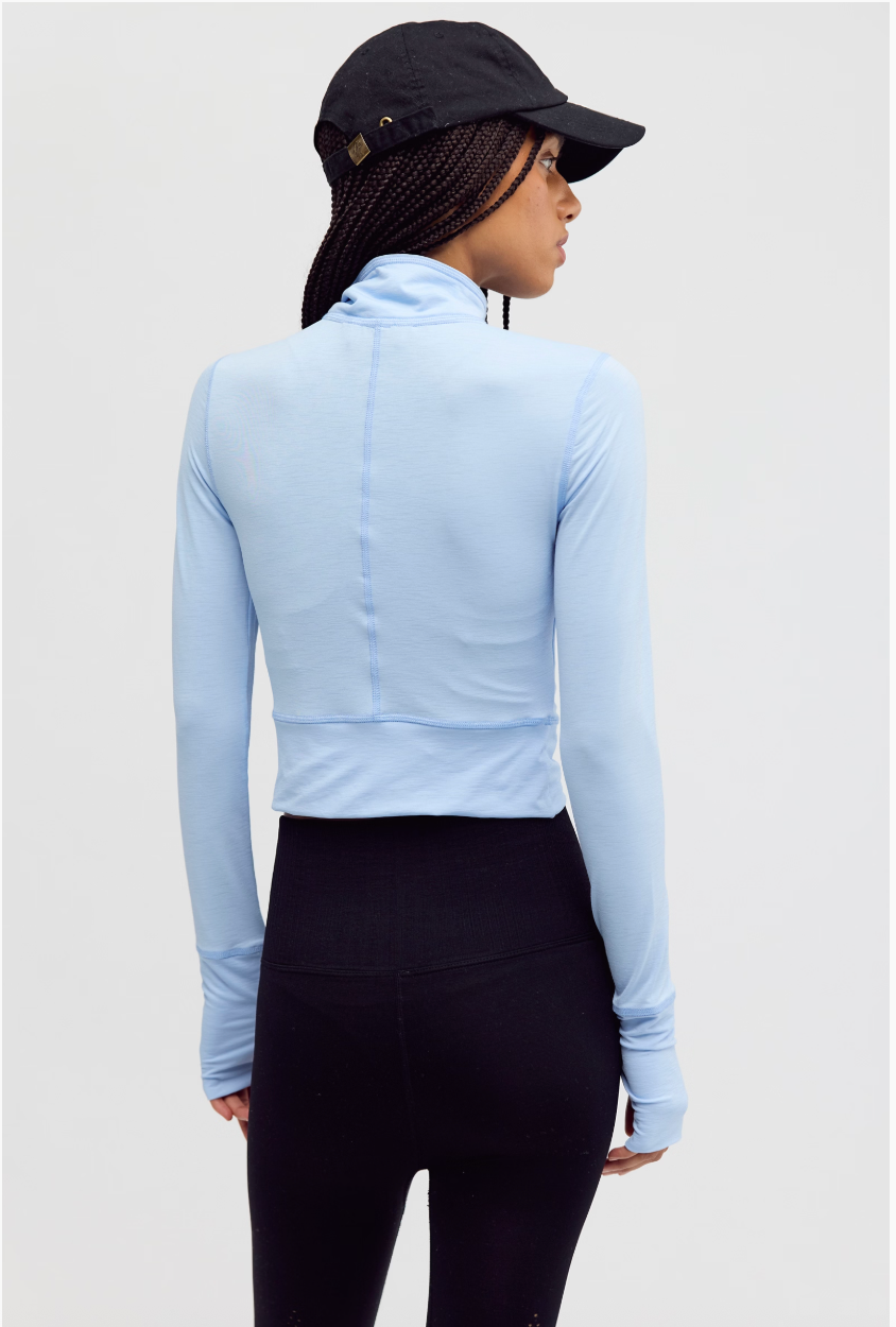 Free People Tempo Ruched UV Protection Half Zip- Peri Blue