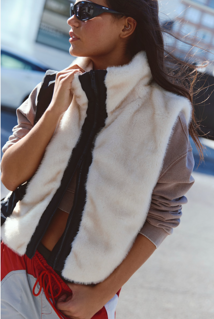 Free People Afterglow Faux Fur Vest- Ivory