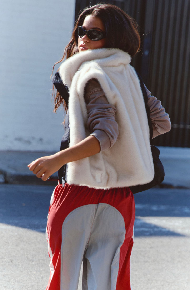Free People Afterglow Faux Fur Vest- Ivory