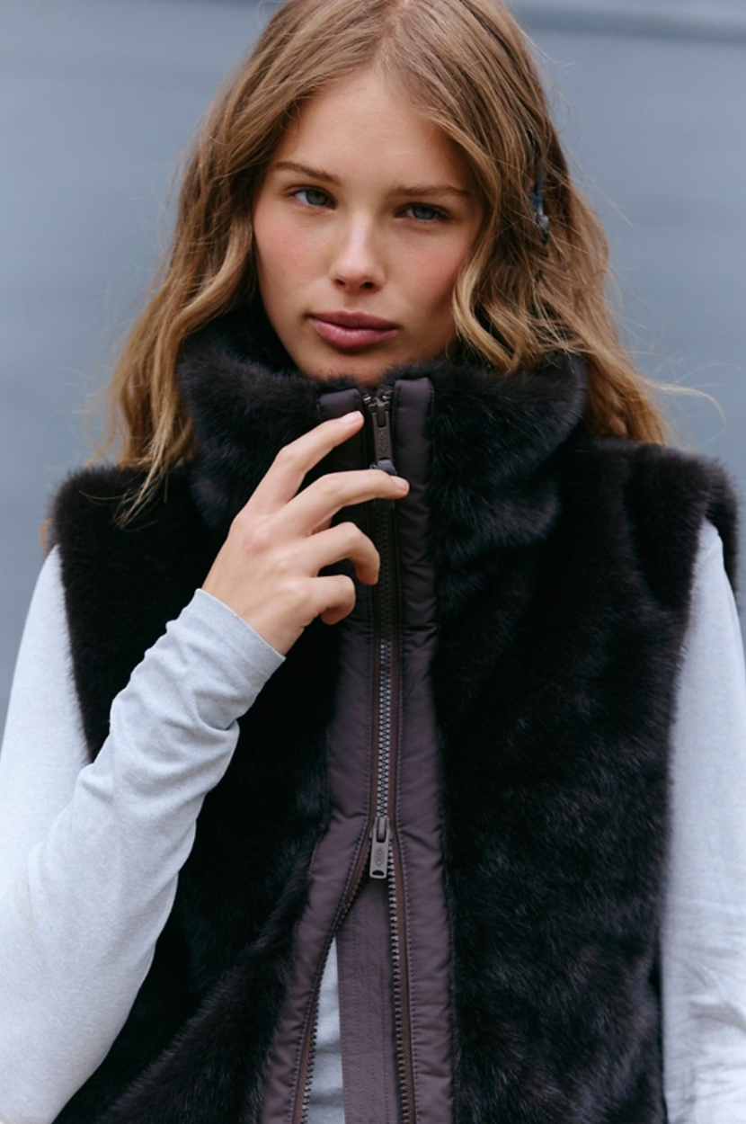 Free People Afterglow Faux Fur Vest- Chocolate
