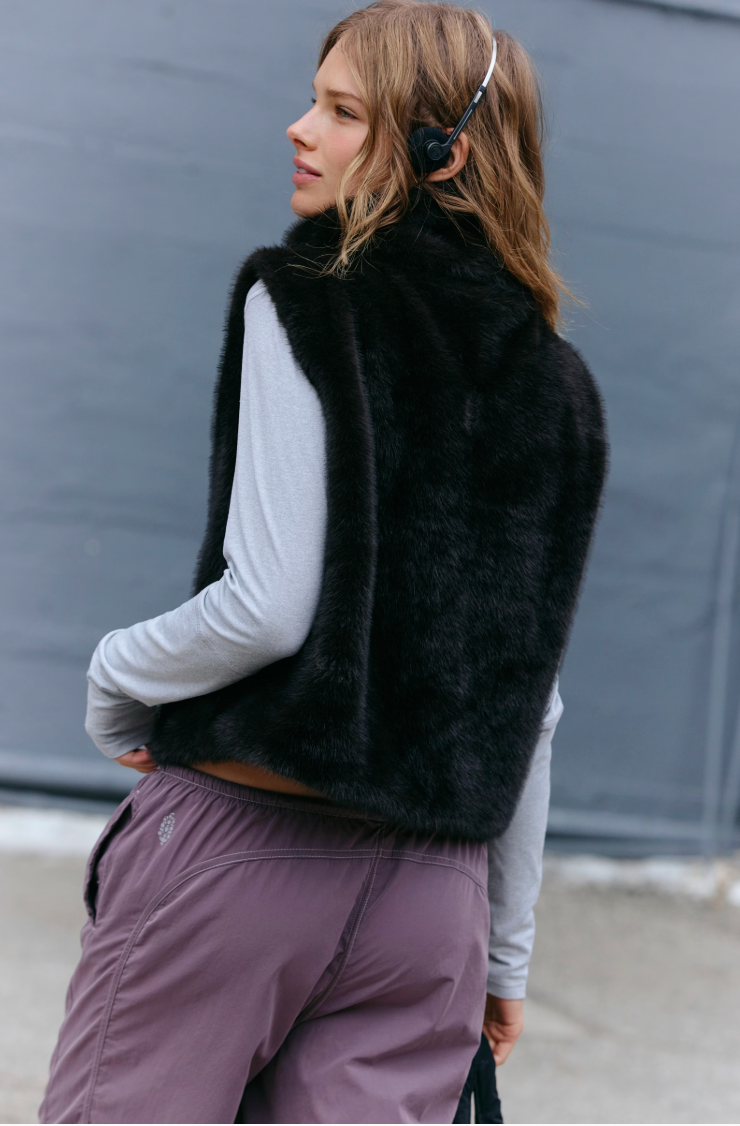 Free People Afterglow Faux Fur Vest- Chocolate