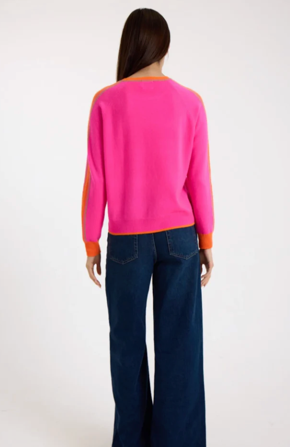 Brodie Striped Sleeve Mini Sweat - Diva Pink