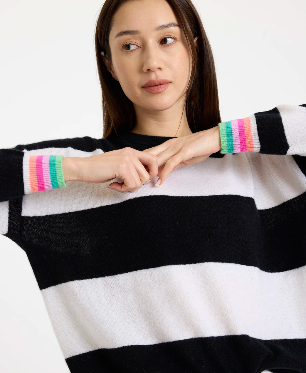 Brodie Molly Stripe Crew - Black / Organic White