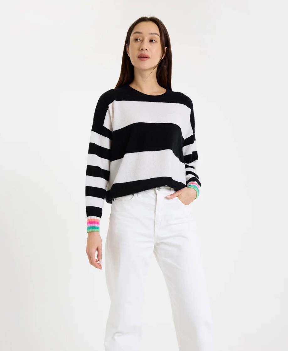 Brodie Molly Stripe Crew - Black / Organic White