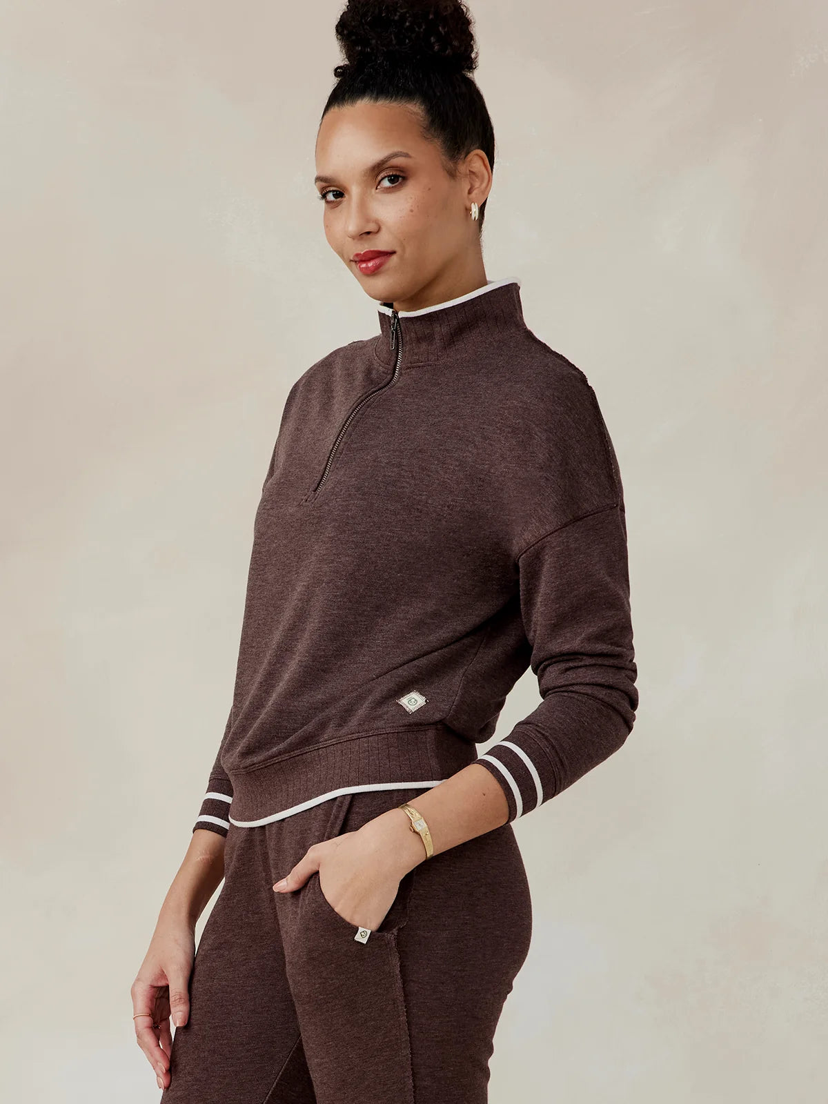 Tasc Stadium French Terry Half Zip- Mocha Heather