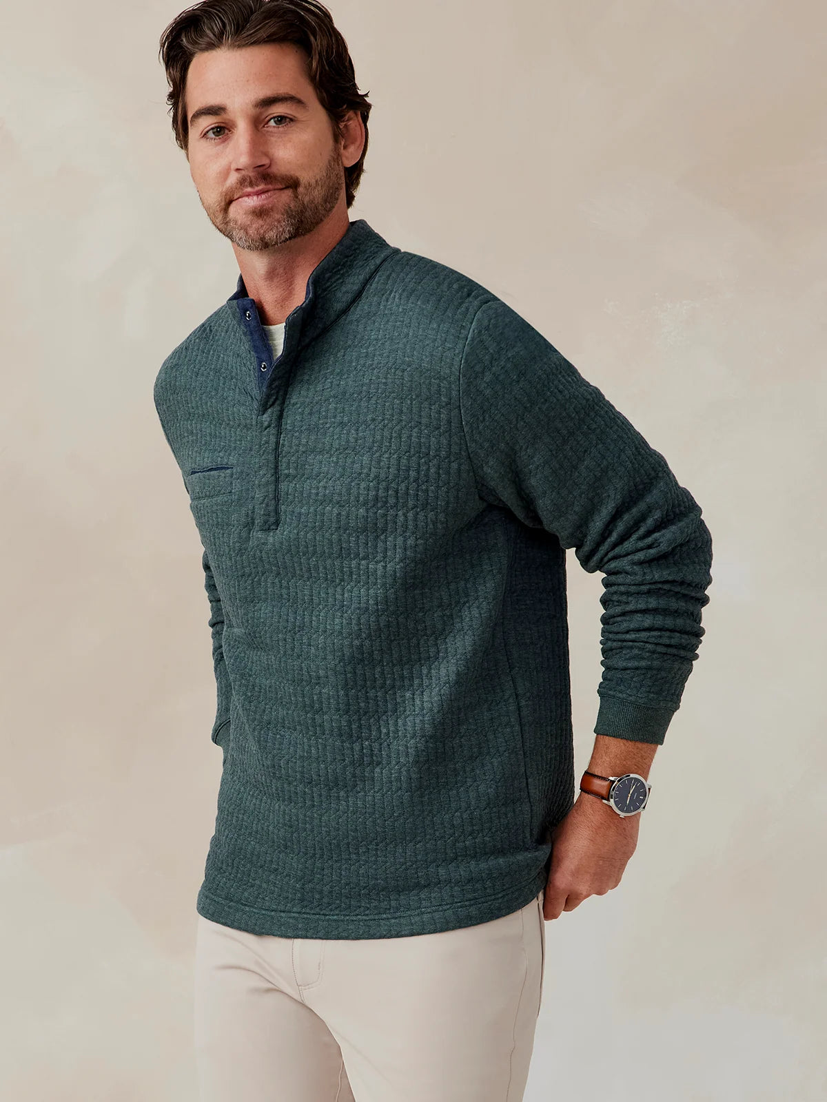Tasc Main Line Quilt Pullover- Green Charcoal Heather