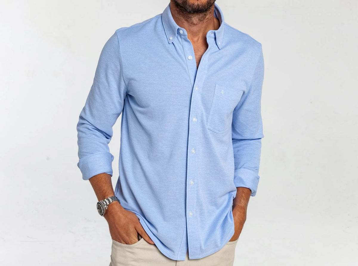Criquet Oxford Knit Button Down- Light Blue
