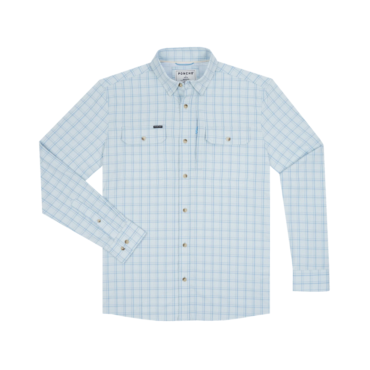 PONCHO Original Long Sleeve Shirt - The Boca Grande- Ocean Blue Check Plaid
