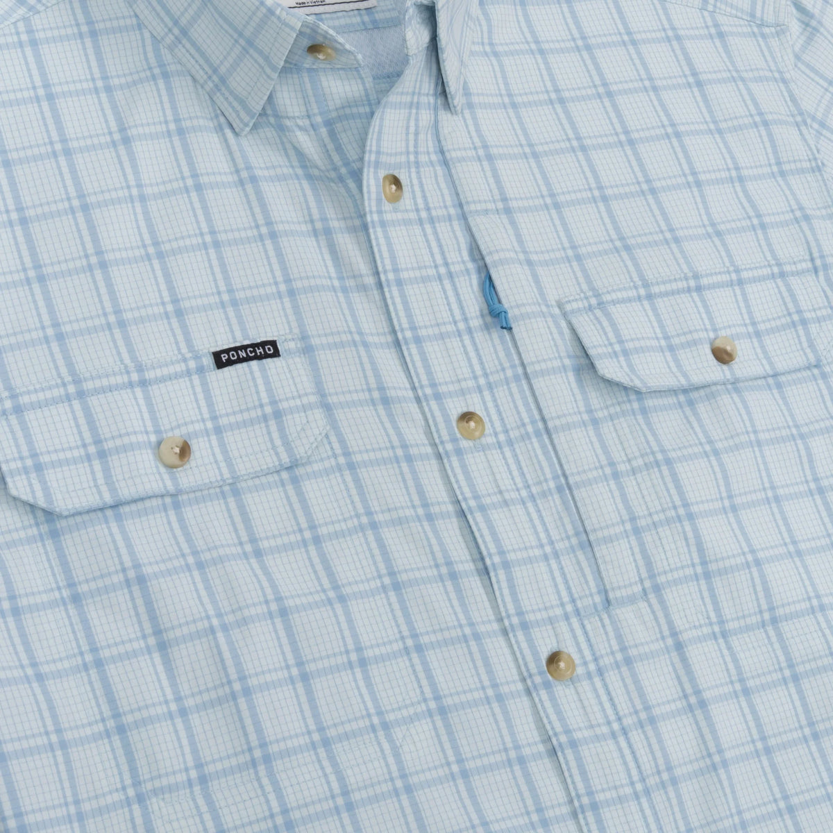 PONCHO Original Short Sleeve Shirt - The Charlotte Harbor-  Ocean Blue Check Plaid