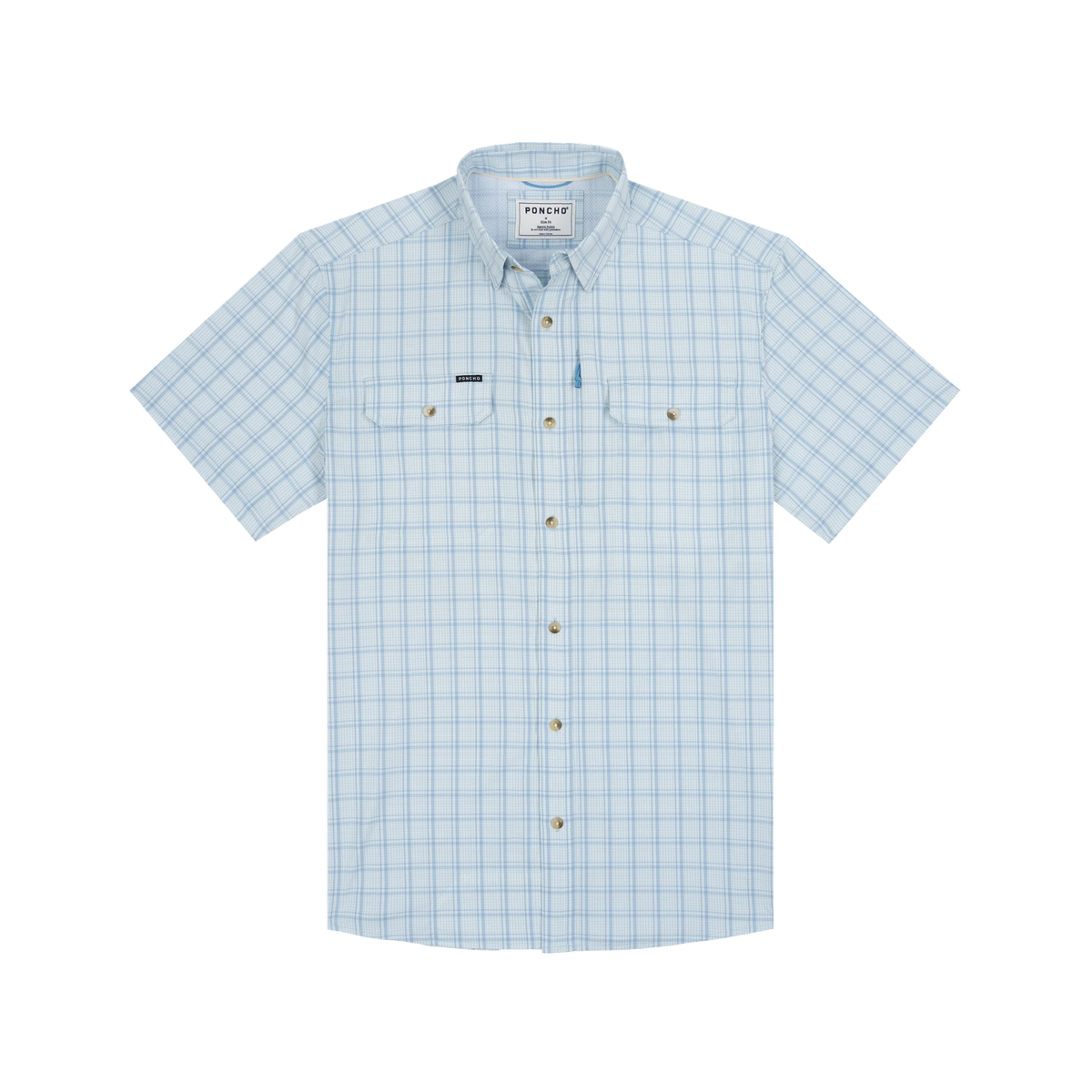 PONCHO Original Short Sleeve Shirt - The Charlotte Harbor-  Ocean Blue Check Plaid