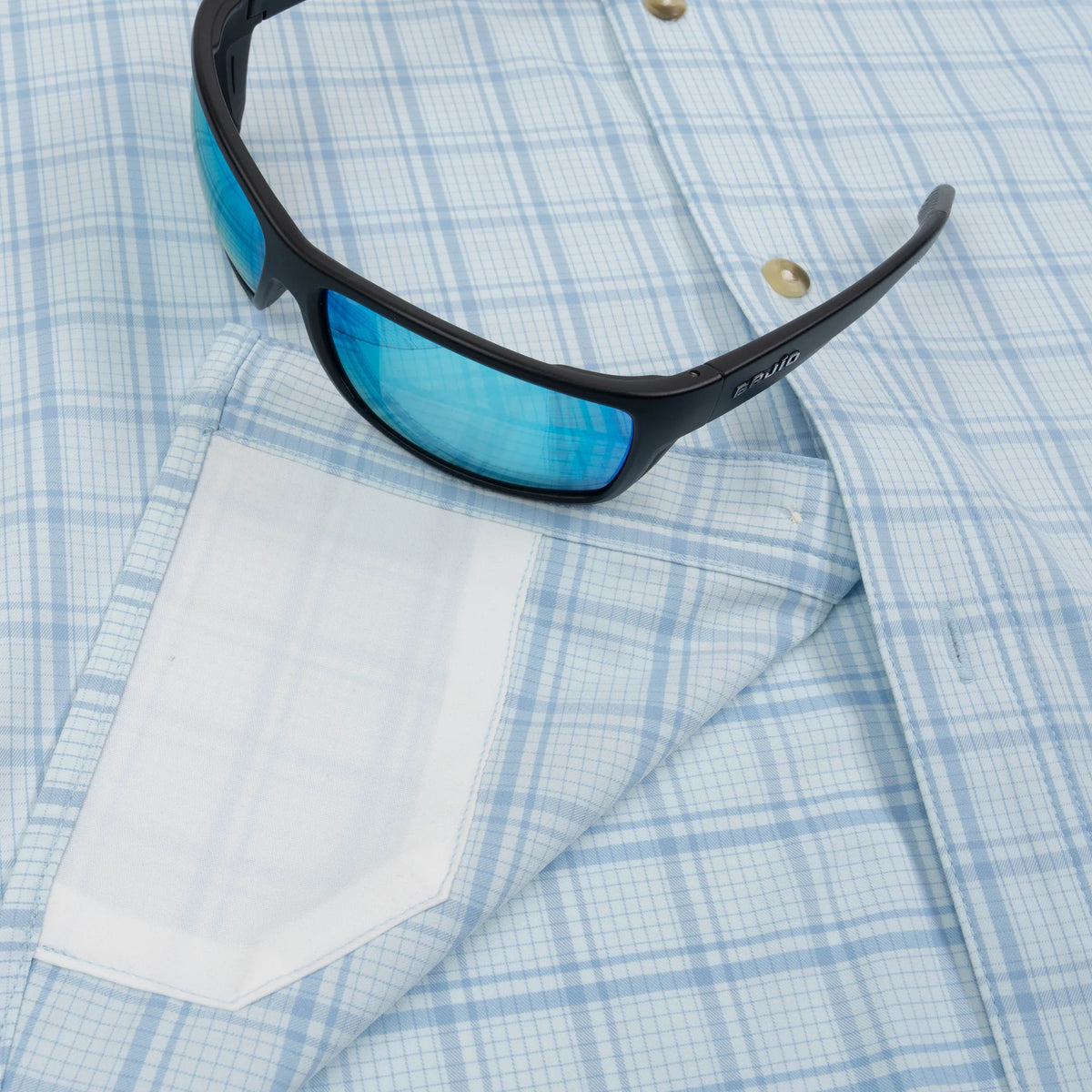 PONCHO Original Short Sleeve Shirt - The Charlotte Harbor-  Ocean Blue Check Plaid