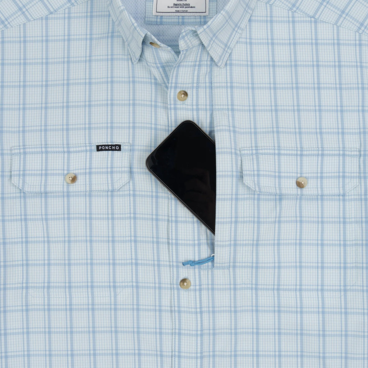 PONCHO Original Long Sleeve Shirt - The Boca Grande- Ocean Blue Check Plaid