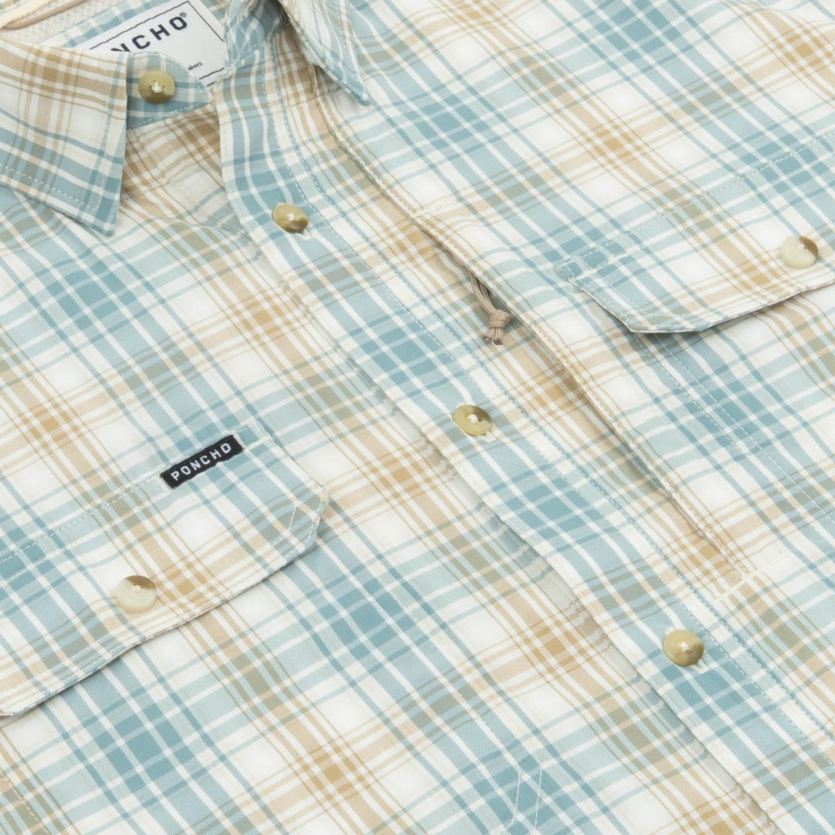 PONCHO Original Short Sleeve Shirt - The Double Haul:  Brown and Green Plaid