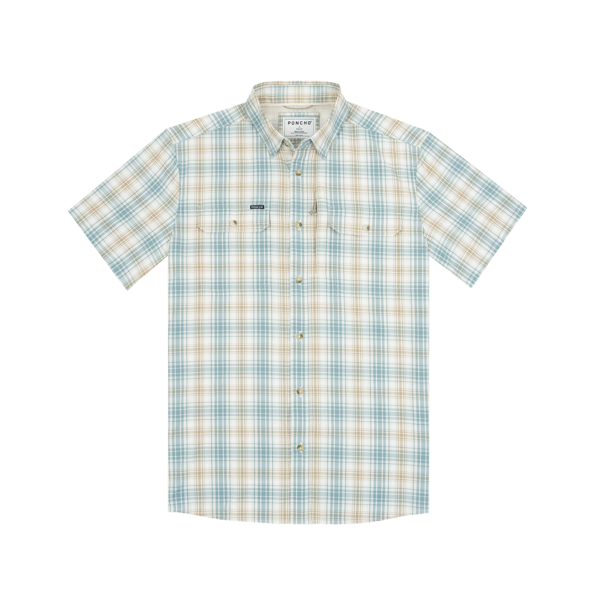 PONCHO Original Short Sleeve Shirt - The Double Haul:  Brown and Green Plaid