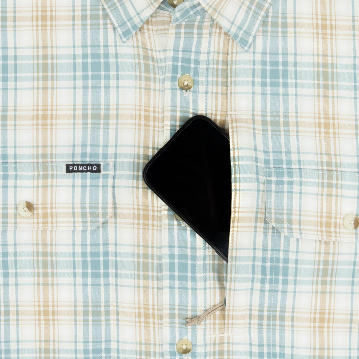 PONCHO Original Short Sleeve Shirt - The Double Haul:  Brown and Green Plaid
