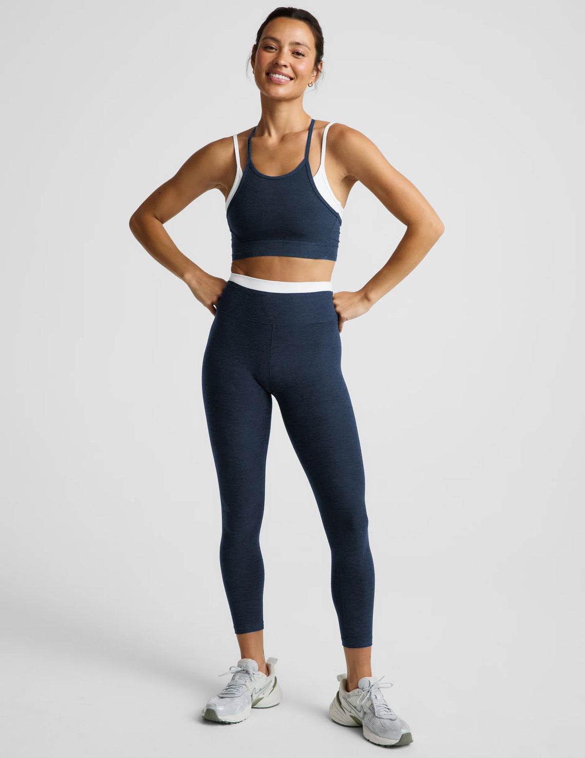 Beyond Yoga Spacedye Layered Long Line Bra- Nocturnal Navy/Cloud White