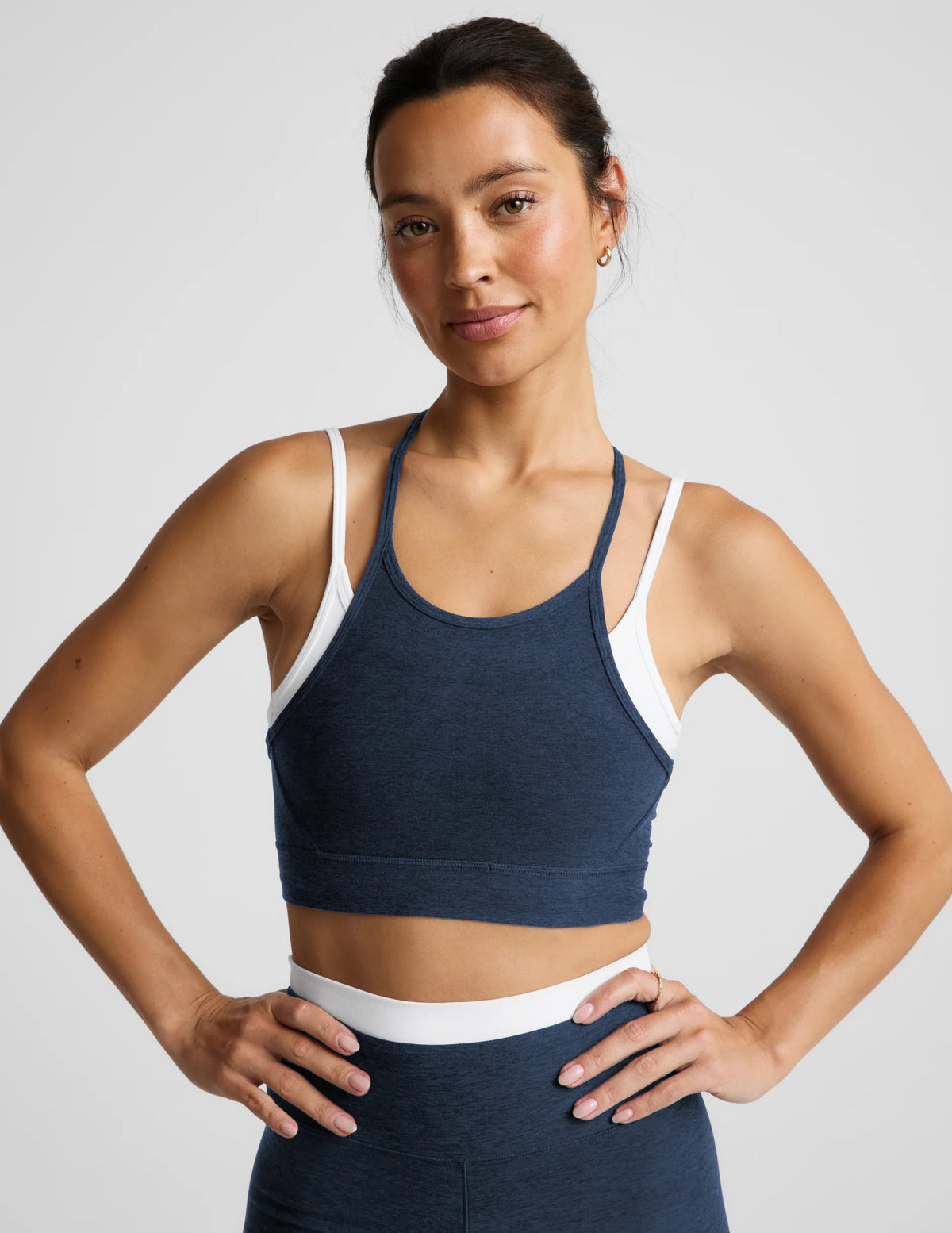 Beyond Yoga Spacedye Layered Long Line Bra- Nocturnal Navy/Cloud White
