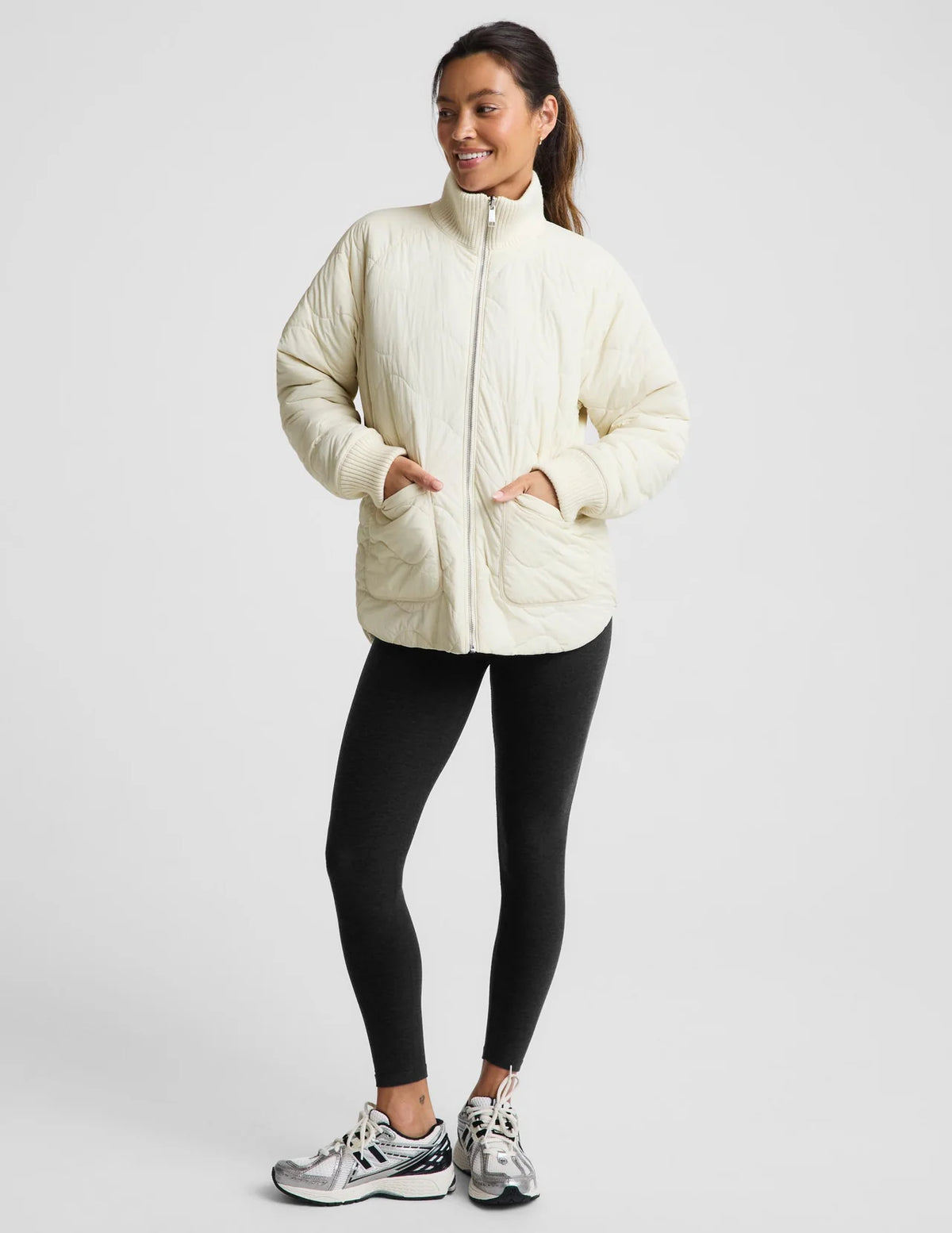 Beyond Yoga Roam Quilted Reversible Jacket- Bone/Riverbed