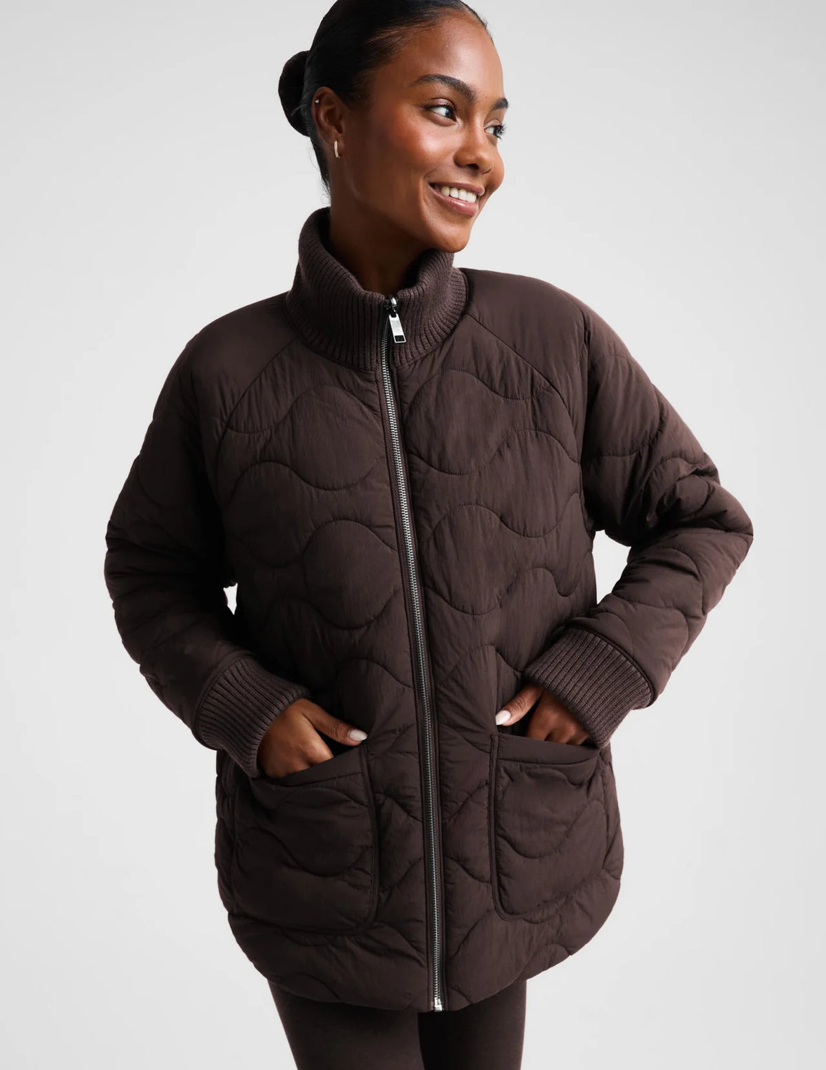 Beyond Yoga Roam Quilted Reversible Jacket- Chocolate