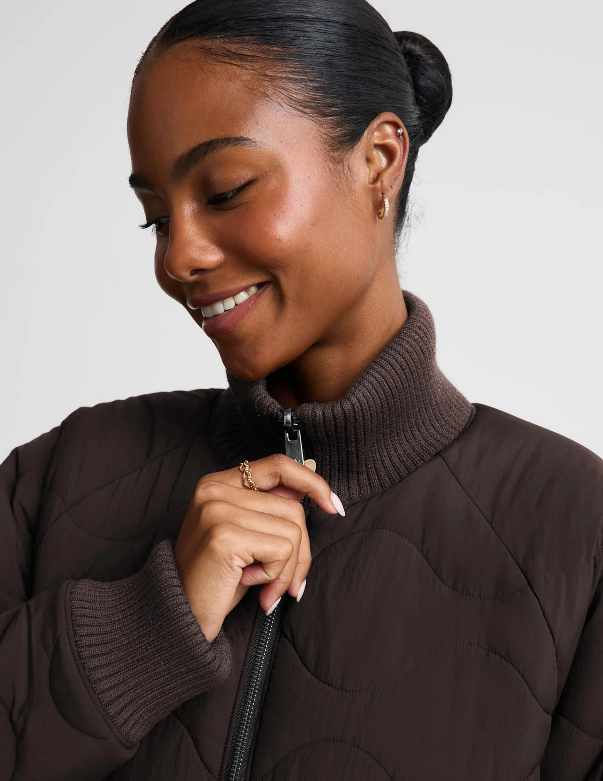 Beyond Yoga Roam Quilted Reversible Jacket- Chocolate